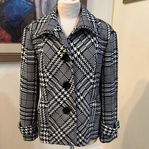 Chico’s Black/ White Pattern Pea Coat Size 2 (Large)